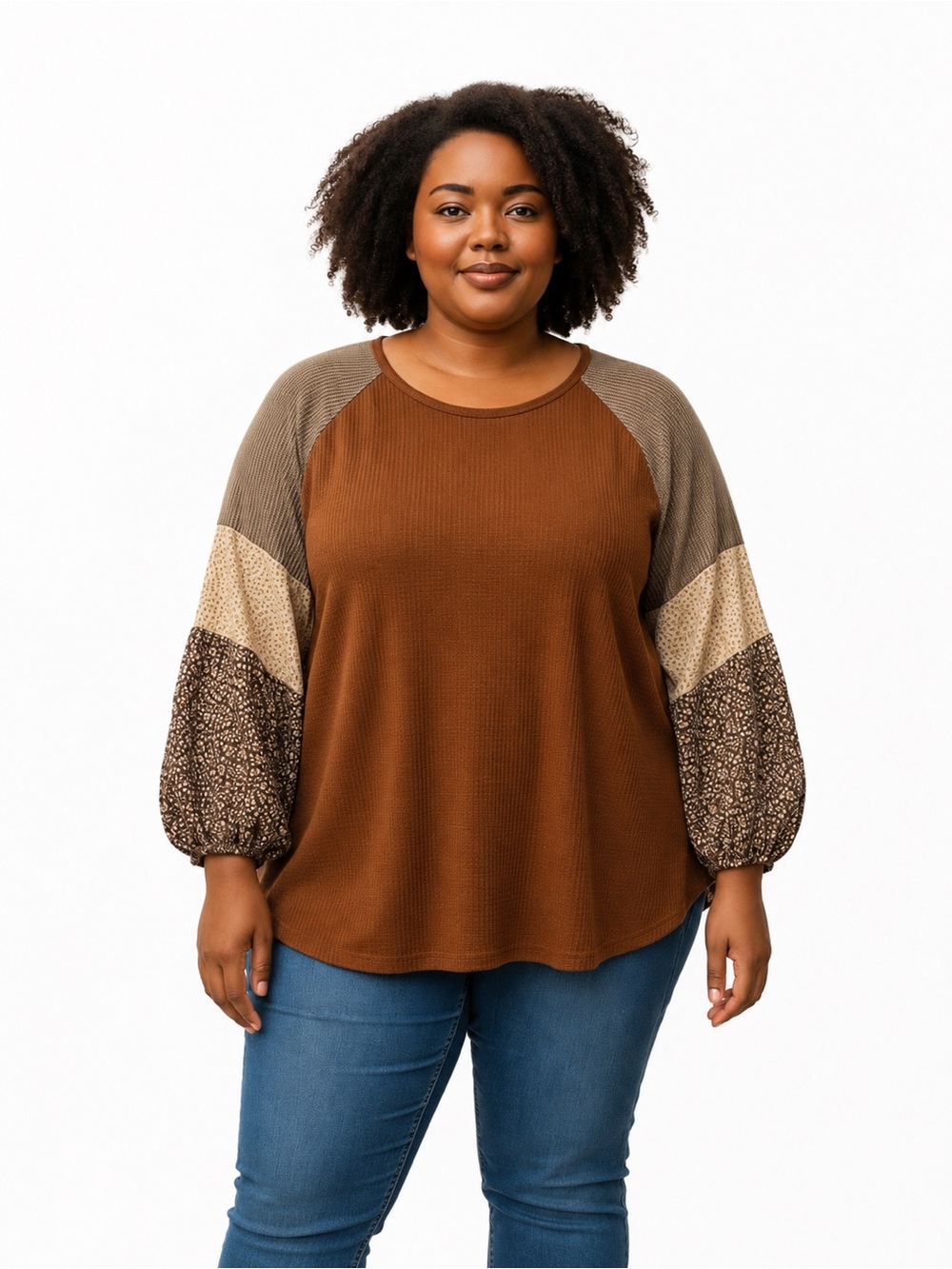 Boho waffle knit floral sleeve blouse size 2XL NWT